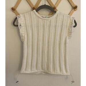 Zara Sweater Women's Small Cream Knit Cropped Sleeveless Drawstrings Knit Round